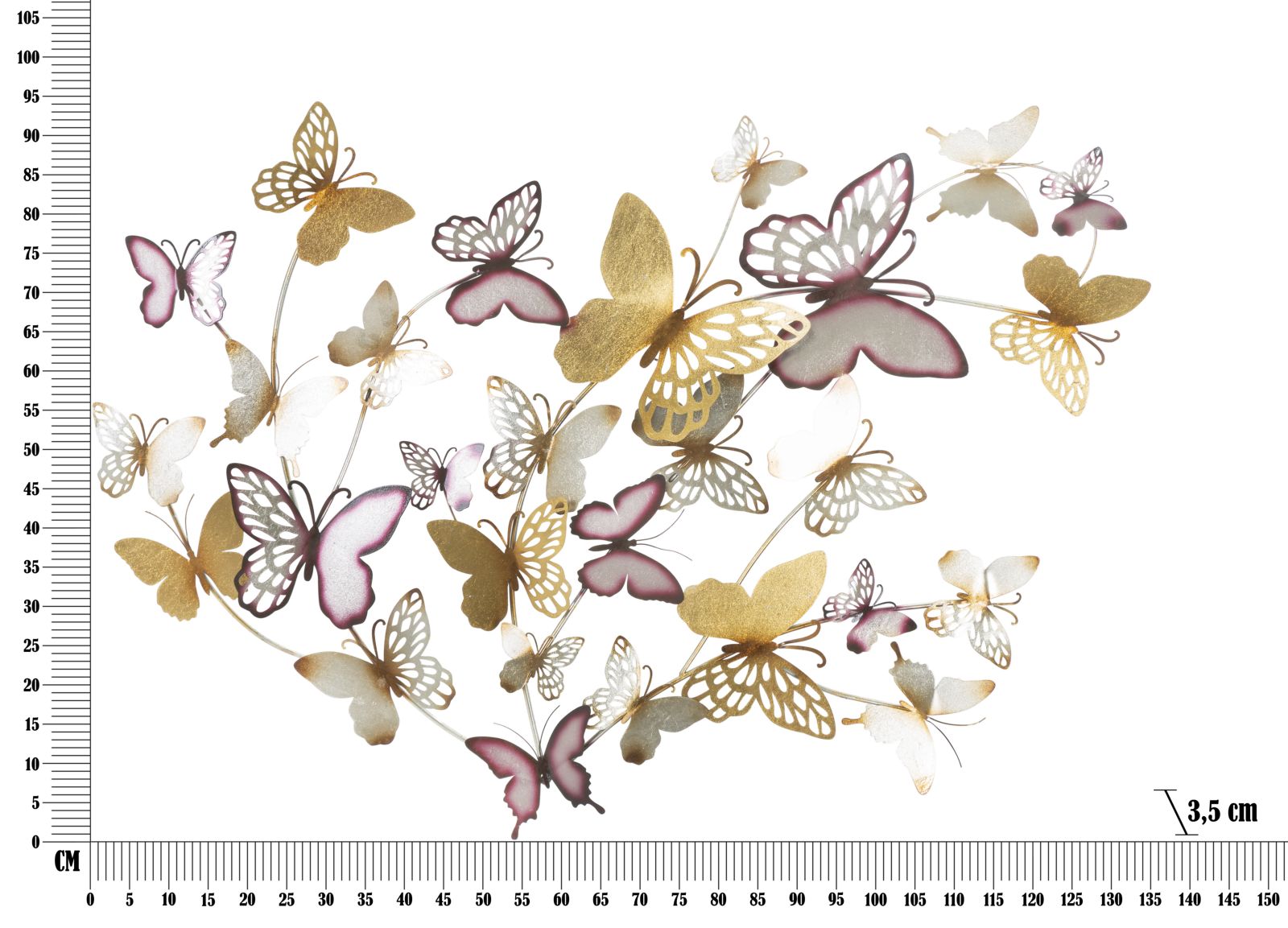 PANNELLO DA MURO BUTTERFLIES ORO/BORDEAUX CM 132X3,5X95,5