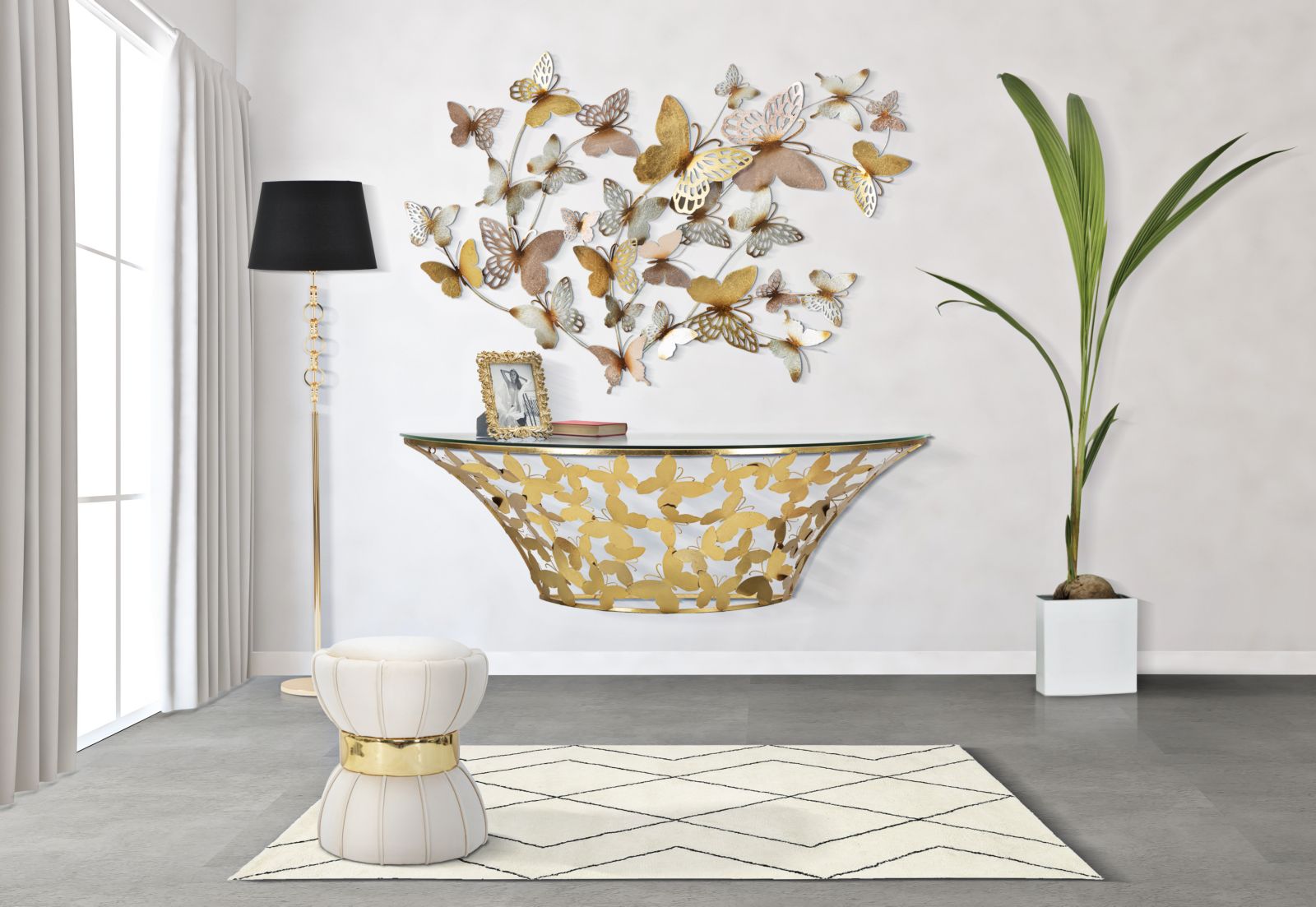 PANNELLO DA MURO BUTTERFLIES ORO/ROSA CM 132X3,5X95,5